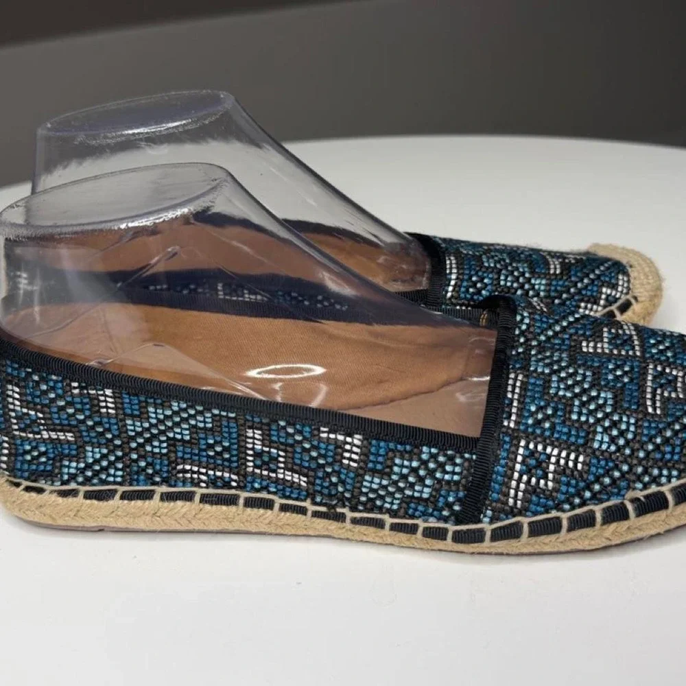Franco Sarto Blue Woven Espadrille Flats Summer Cruise Coastal Boho Resort